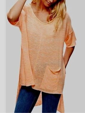 Free People Orange Knit High Low Top S